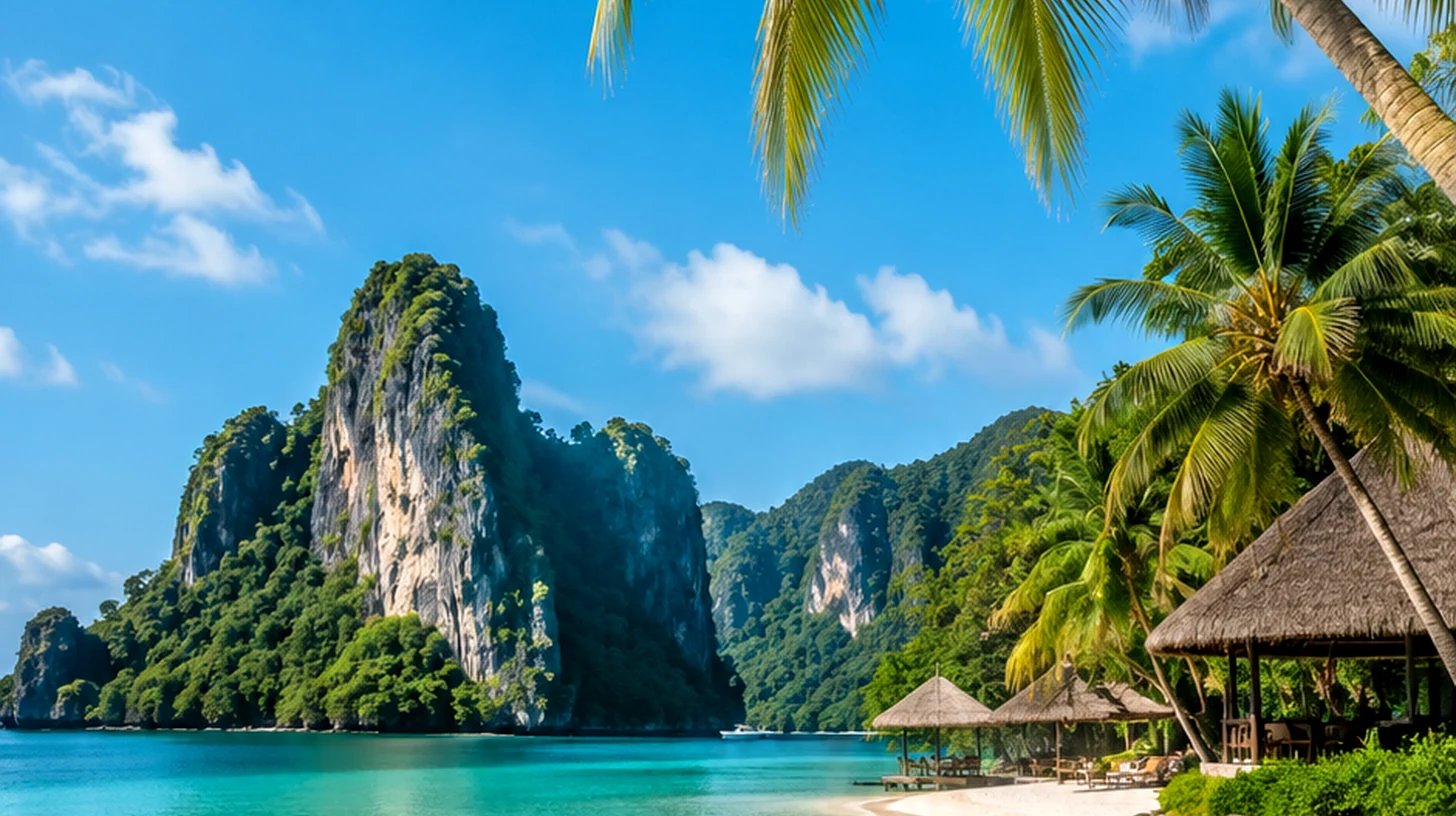 Langkawi beach and limestone island scenery in Malaysia